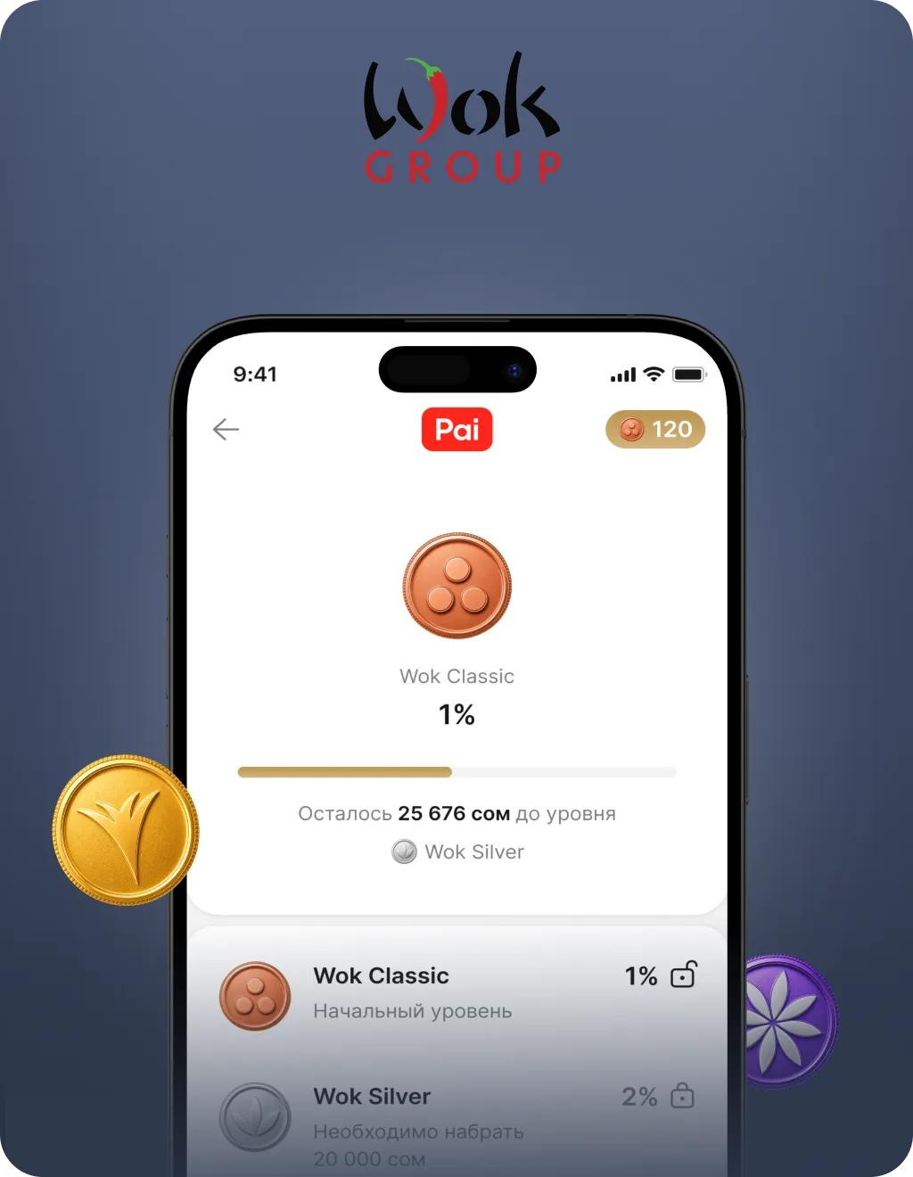 Приложение Wok Group: уровни программы лояльности